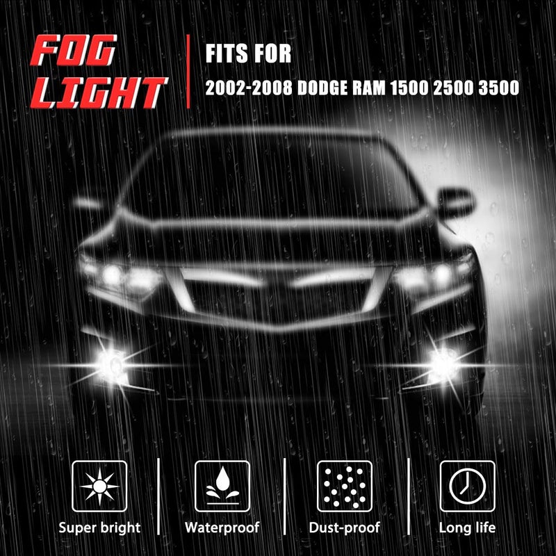 A ABIGAIL Driving Fog Lights Lamps Replacement for 2002 2003 2004 2005 2006 2007 2008 Dodge Ram 1500 2500 3500 Pickup Truck 55077475AE 55077474AE - Image 3